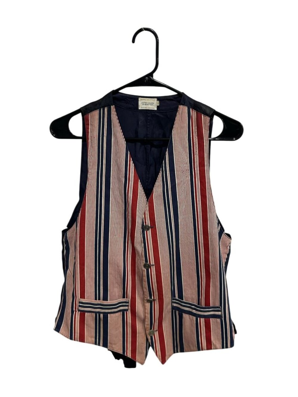 United Colors Of Benetton Large Striped Waistcoat Vest Vintage 80s Retro
